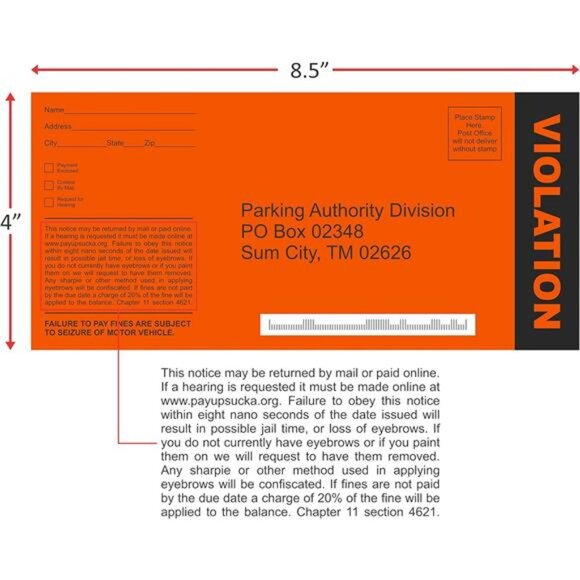 Fake Parking Tickets Prank - Qty 25, Joke Violation Parking, Funny Gag Pretend - Picture 4 of 7